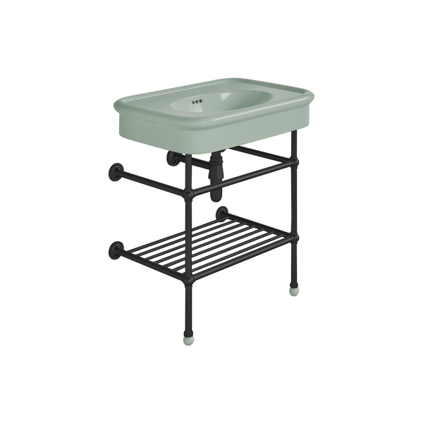 Rockwell 750mm Willow Green basin on basin stand. Zero, one or three tap holes