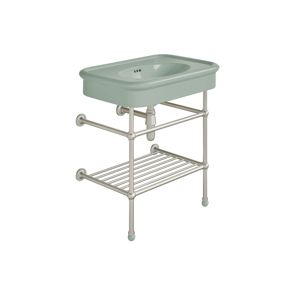 Rockwell 750mm Willow Green basin on basin stand. Zero, one or three tap holes