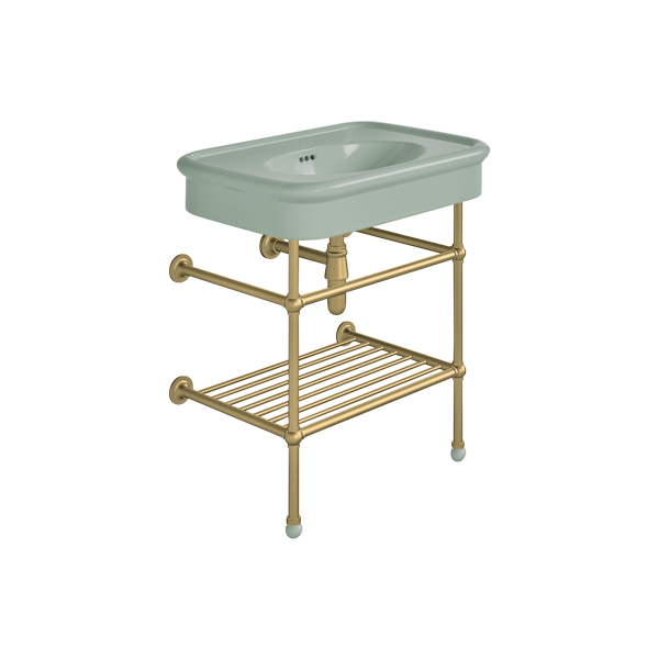 Rockwell 750mm Willow Green basin on basin stand. Zero, one or three tap holes