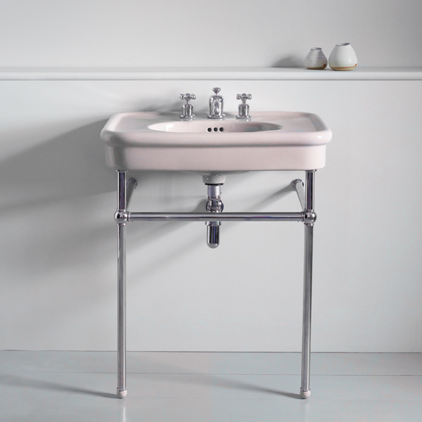 Rockwell 750mm Pale Pink basin on basin stand. Zero, one or three tap holes