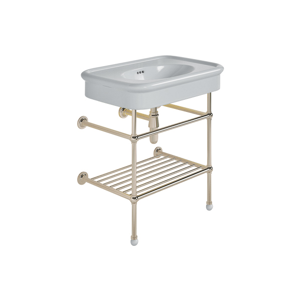 Rockwell 750mm Seattle Grey basin on basin stand with shelf. Zero, one or three tap holes