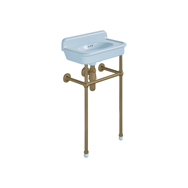 Rockwell Cloakroom Basin 480w x 300d in Powder Blue on basin stand. Zero, one or two tap holes.