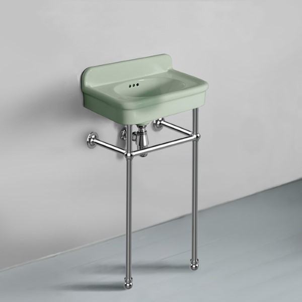 Rockwell 480mm cloakroom basin in Willow Green on basin stand