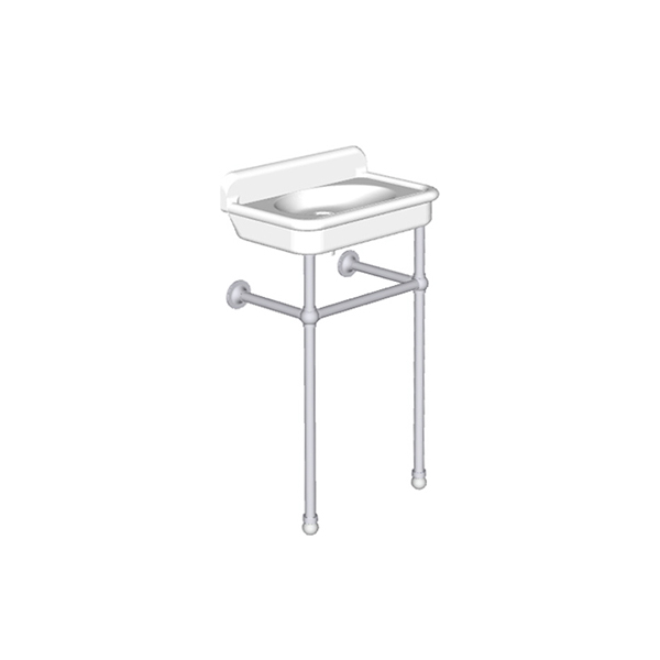 Rockwell Cloakroom Basin 480w x 300d in Seattle Grey on basin stand. Zero, one or two tap holes.