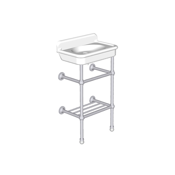 Rockwell Cloakroom Basin 480w x 300d in Seattle Grey on basin stand. Zero, one or two tap holes.