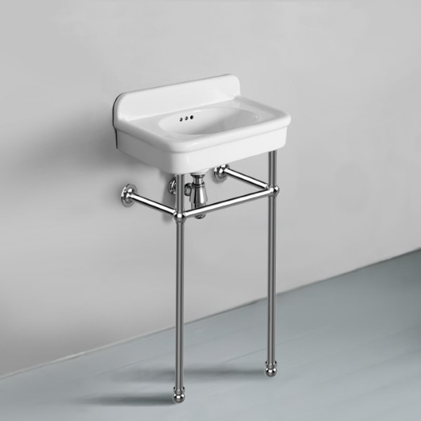 Rockwell 480mm cloakroom basin in Snowdrop White on basin stand