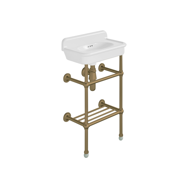 Rockwell Cloakroom Basin 480w x 300d in Snowdrop White on basin stand. Zero, one or two tap holes.