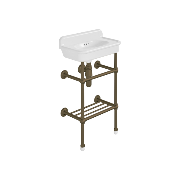 Rockwell Cloakroom Basin 480w x 300d in Snowdrop White on basin stand. Zero, one or two tap holes.