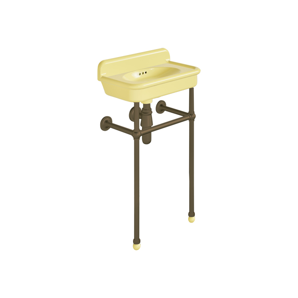 Rockwell Cloakroom Basin 480w x 300d in Sherbet Yellow on basin stand. Zero, one or two tap holes.