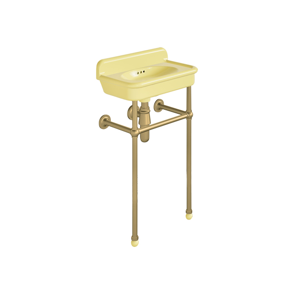 Rockwell Cloakroom Basin 480w x 300d in Sherbet Yellow on basin stand. Zero, one or two tap holes.